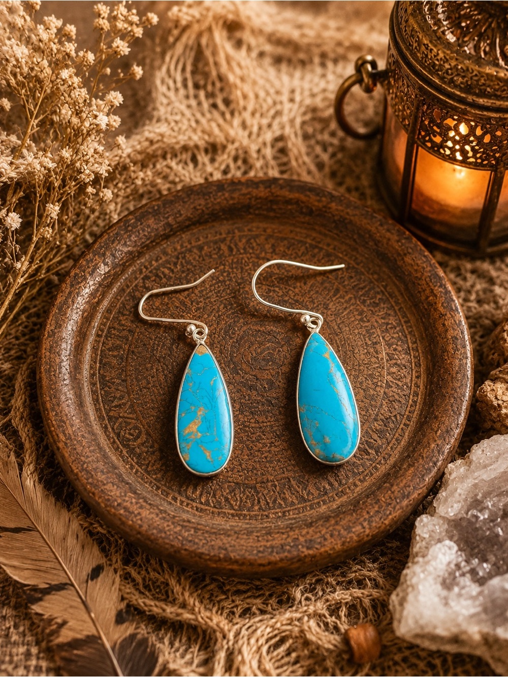 925 Sterling Silver Blue Turquoise-Style Drop Earrings